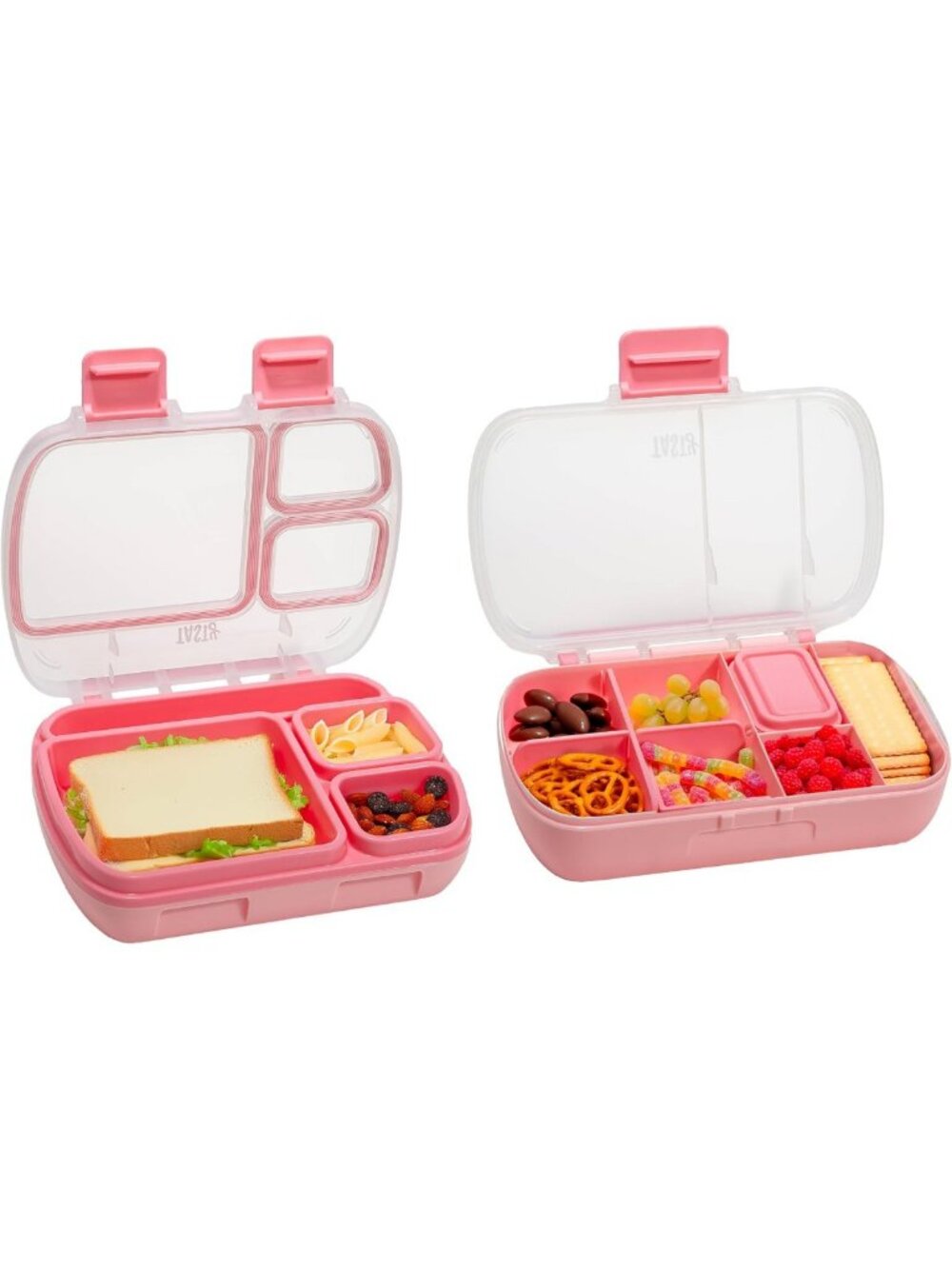 Portable 2-Piece Snack & Bento Box Set with Phone Stand & Carry Handles - Pink